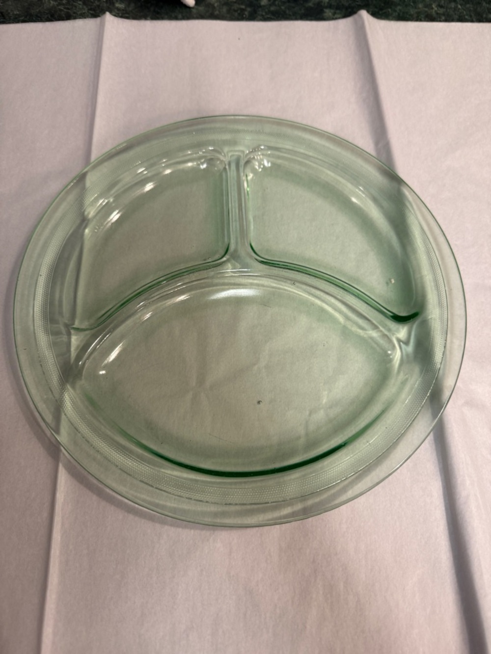 Vintage Pale Green Glass Divided Serving Plate - Three-Sections